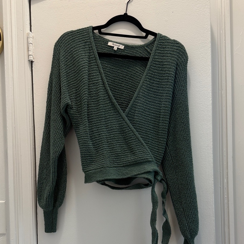 Wrap v neck sweater from Madewell! Sage color great for holidays!